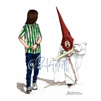 Nazareno de Padre Pío junto a un aficionado del Betis