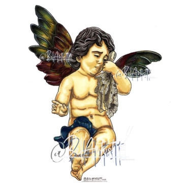 Nuestra tienda 13 Ángel con pañuelo del paso de Pasión y Muerte de Triana; ilustración cofrade de Belartistt.