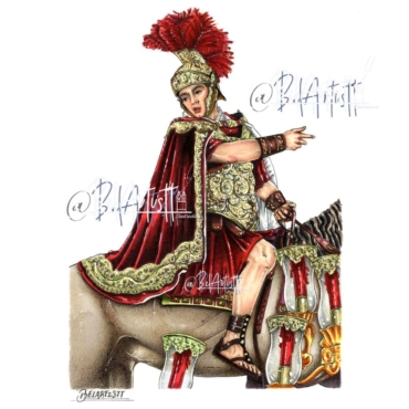 Nuestra tienda 12 Rafael o Rafaé, el romano a caballo del misterio de la Esperanza de Triana, realizado en lámina cofrade para regalar.